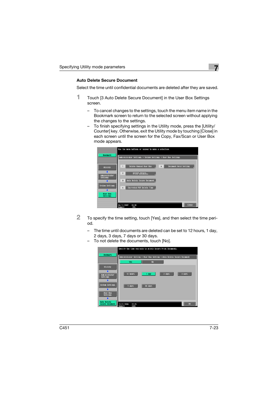 Auto delete secure document, Auto delete secure document -23 | Konica Minolta bizhub C451 User Manual | Page 315 / 354