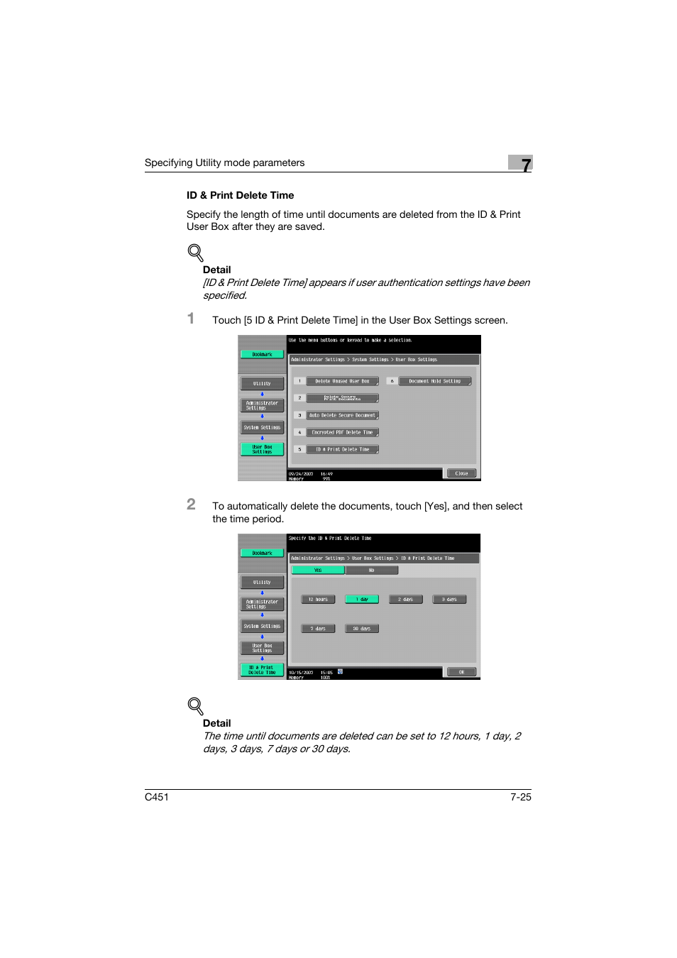 Id & print delete time, Id & print delete time -25 | Konica Minolta bizhub C451 User Manual | Page 317 / 354