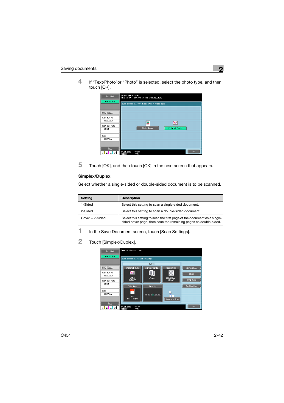 Simplex/duplex, Simplex/duplex -42, P. 2-42 | Konica Minolta bizhub C451 User Manual | Page 77 / 354