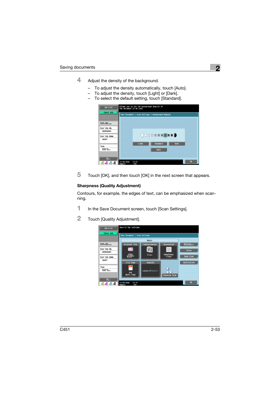 Sharpness (quality adjustment), Sharpness (quality adjustment) -53 | Konica Minolta bizhub C451 User Manual | Page 88 / 354
