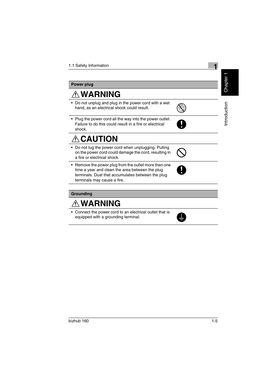 Warning caution, Warning | Konica Minolta bizhub 160 User Manual | Page 12 / 150