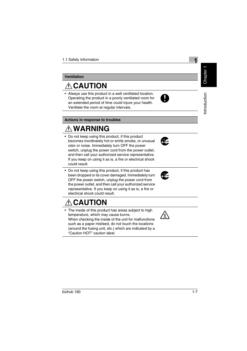 Caution, Warning caution | Konica Minolta bizhub 160 User Manual | Page 14 / 150