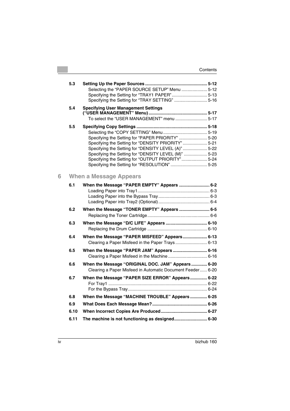 6when a message appears | Konica Minolta bizhub 160 User Manual | Page 5 / 150