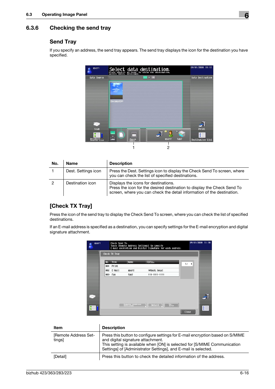 6 checking the send tray, Send tray, Check tx tray | 6 checking the send tray send tray | Konica Minolta BIZHUB 223 User Manual | Page 68 / 112