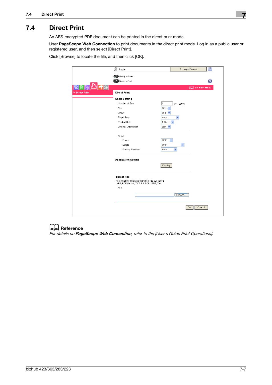 4 direct print, Direct print -7, Rect print mode (p. 7-7) | Konica Minolta BIZHUB 223 User Manual | Page 82 / 112