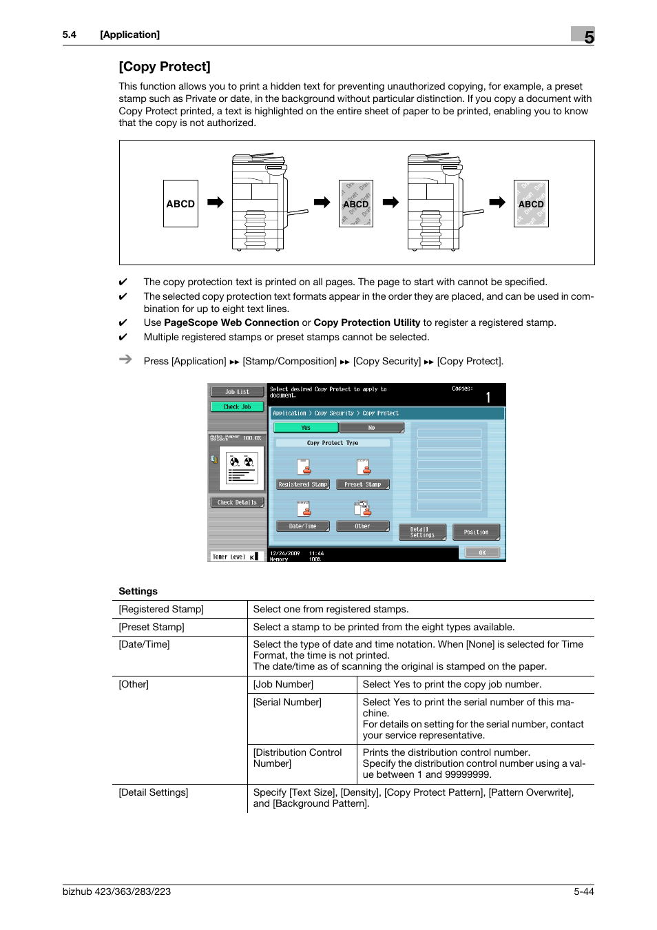 Copy protect, Copy protect] -44 | Konica Minolta BIZHUB 223 User Manual | Page 100 / 266