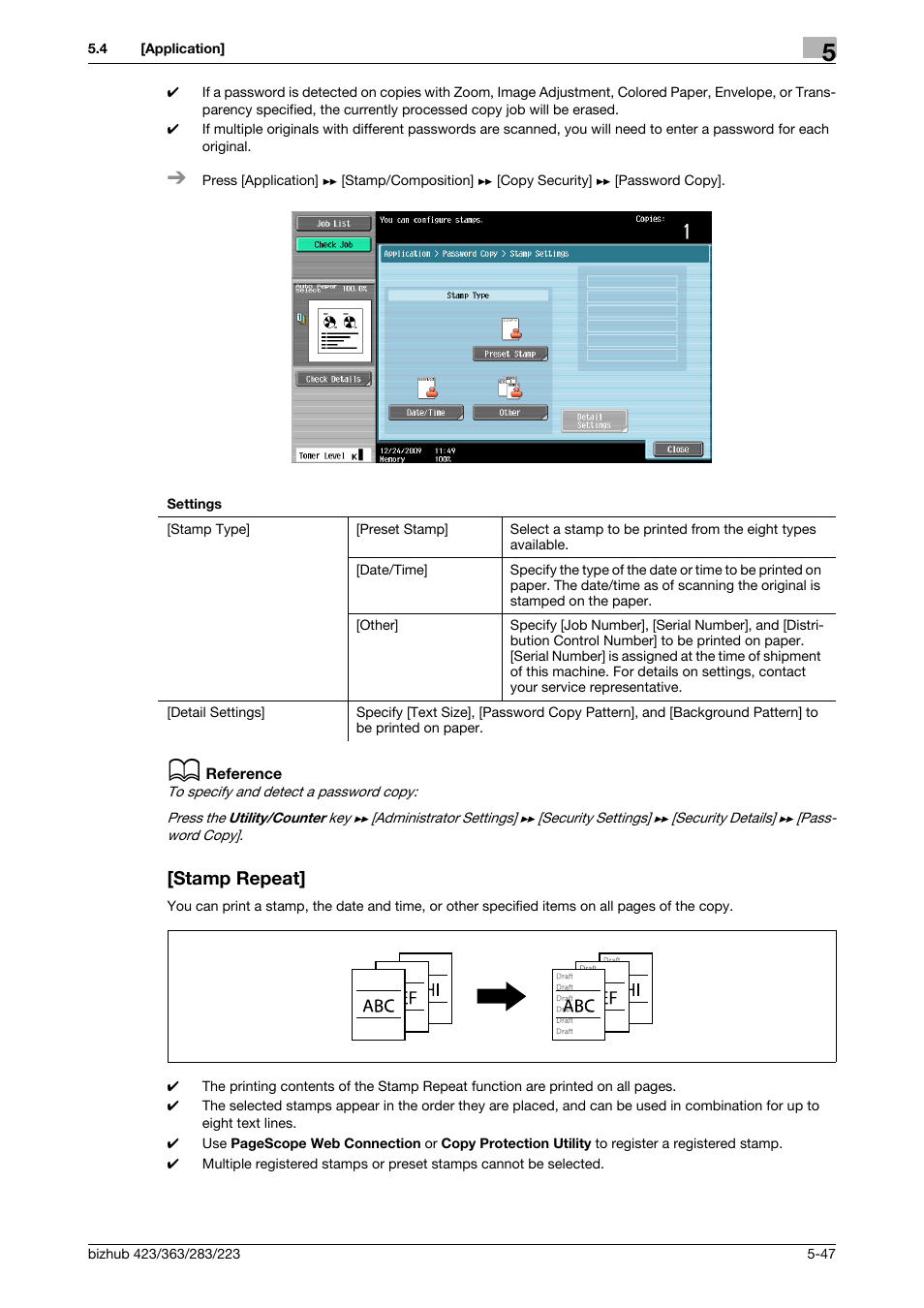 Stamp repeat, Stamp repeat] -47 | Konica Minolta BIZHUB 223 User Manual | Page 103 / 266