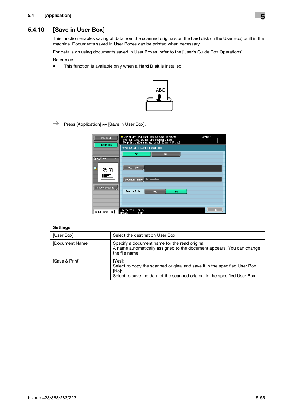 10 [save in user box, Save in user box] -55, P. 5-55 | Konica Minolta BIZHUB 223 User Manual | Page 111 / 266