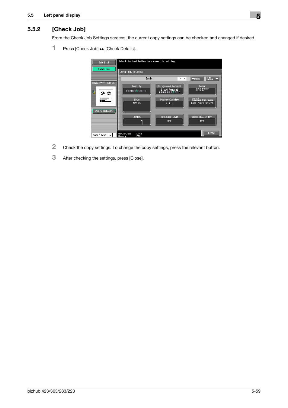 2 [check job, Check job] -59, P. 5-59 | Konica Minolta BIZHUB 223 User Manual | Page 115 / 266