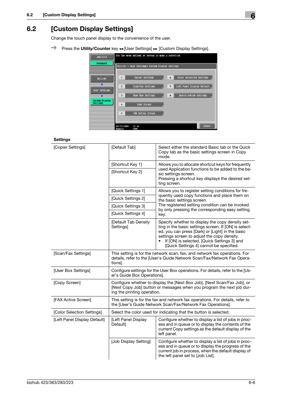 2 [custom display settings, Custom display settings] -6 | Konica Minolta BIZHUB 223 User Manual | Page 121 / 266