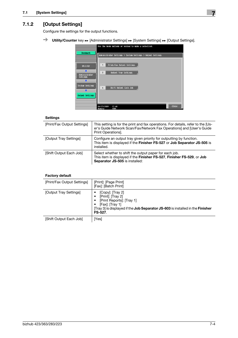 2 [output settings, Output settings] -4 | Konica Minolta BIZHUB 223 User Manual | Page 136 / 266