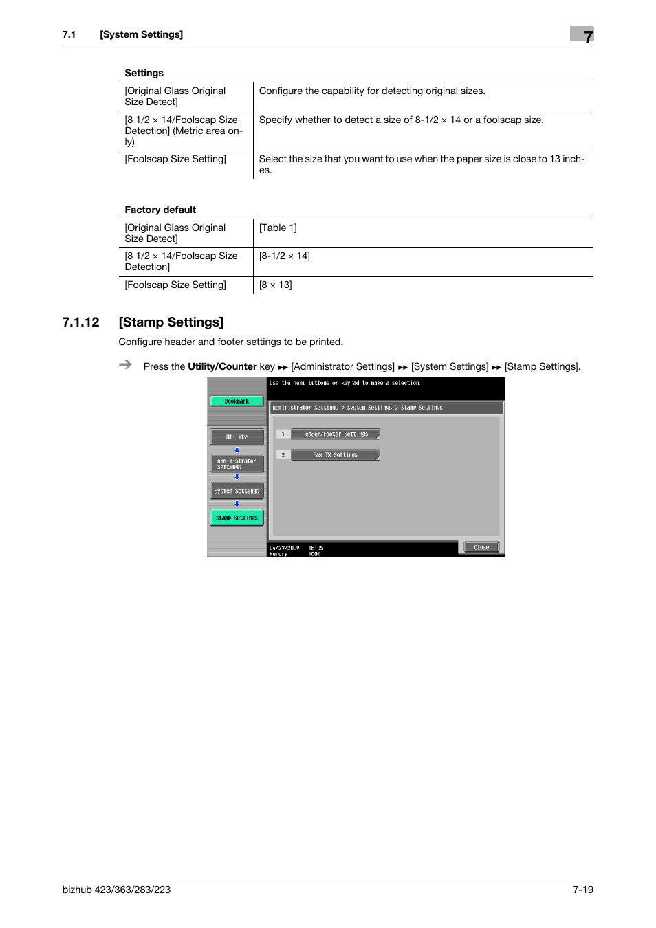 12 [stamp settings, Stamp settings] -19 | Konica Minolta BIZHUB 223 User Manual | Page 151 / 266