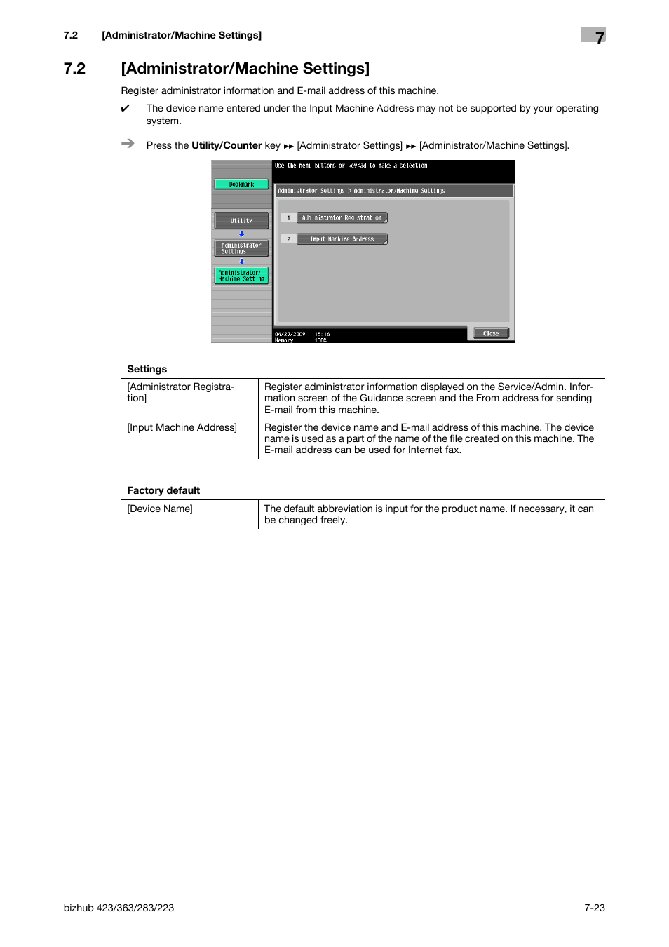 2 [administrator/machine settings, Administrator/machine settings] -23 | Konica Minolta BIZHUB 223 User Manual | Page 155 / 266