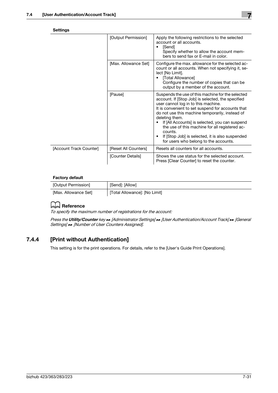 4 [print without authentication, Print without authentication] -31 | Konica Minolta BIZHUB 223 User Manual | Page 163 / 266