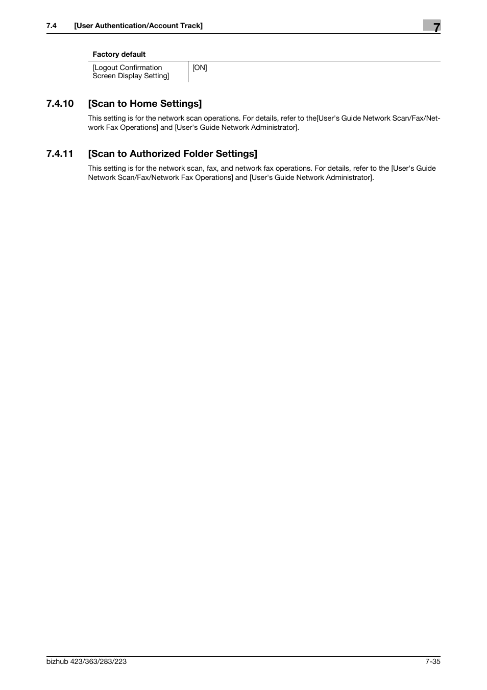 10 [scan to home settings, 11 [scan to authorized folder settings, Scan to home settings] -35 | Scan to authorized folder settings] -35 | Konica Minolta BIZHUB 223 User Manual | Page 167 / 266
