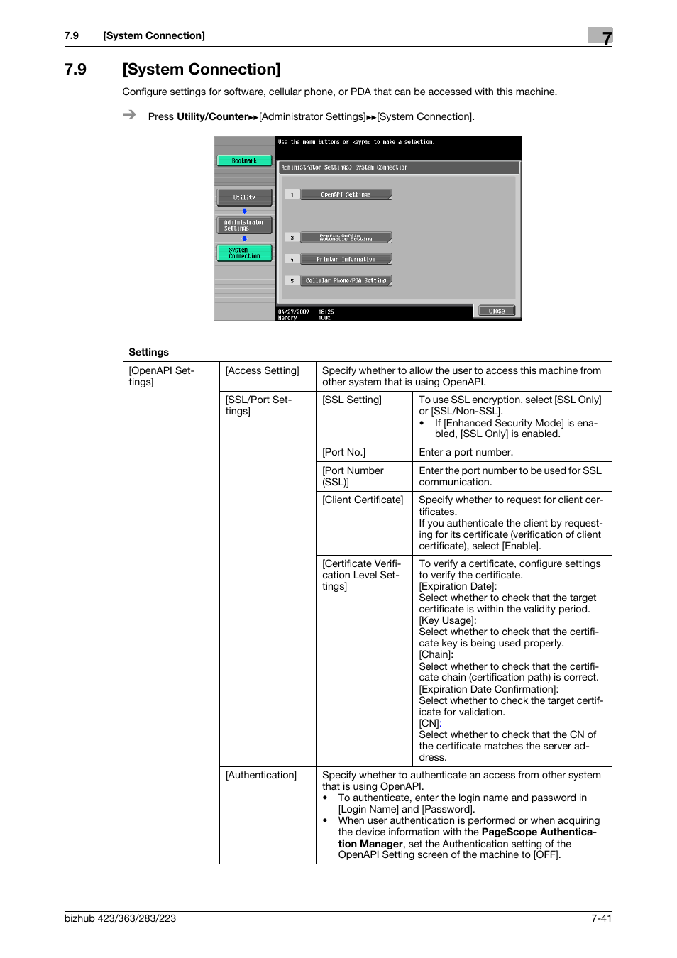 9 [system connection, System connection] -41 | Konica Minolta BIZHUB 223 User Manual | Page 173 / 266