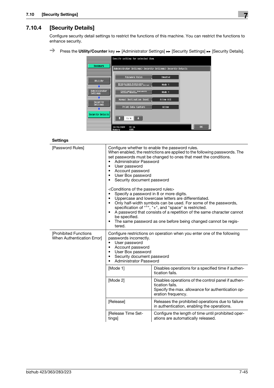 4 [security details, Security details] -45 | Konica Minolta BIZHUB 223 User Manual | Page 177 / 266