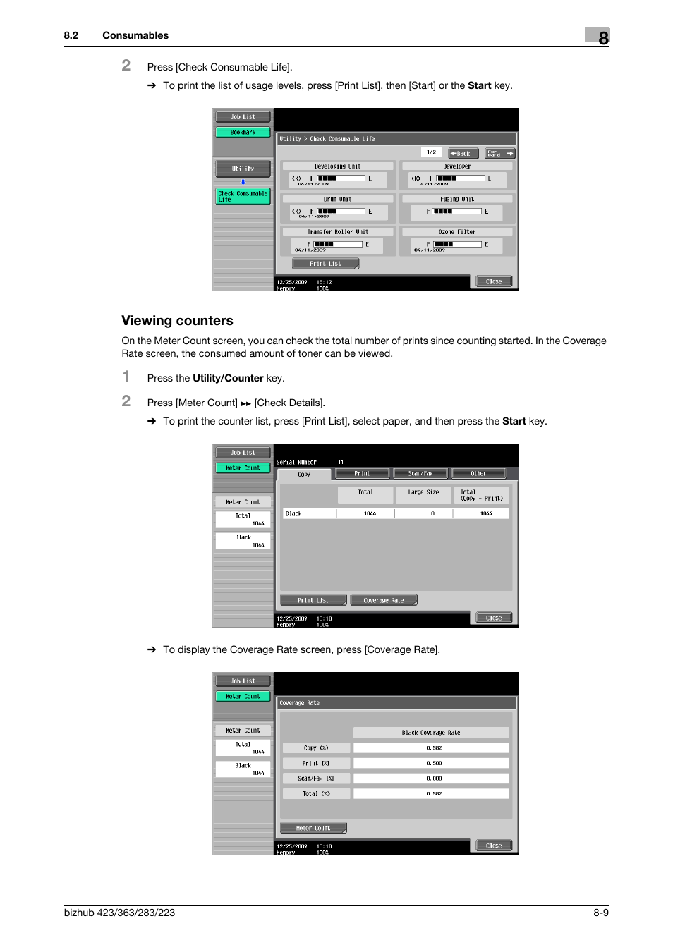 Viewing counters, Viewing counters -9 | Konica Minolta BIZHUB 223 User Manual | Page 193 / 266