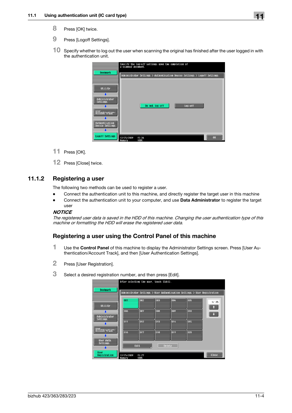 2 registering a user | Konica Minolta BIZHUB 223 User Manual | Page 227 / 266