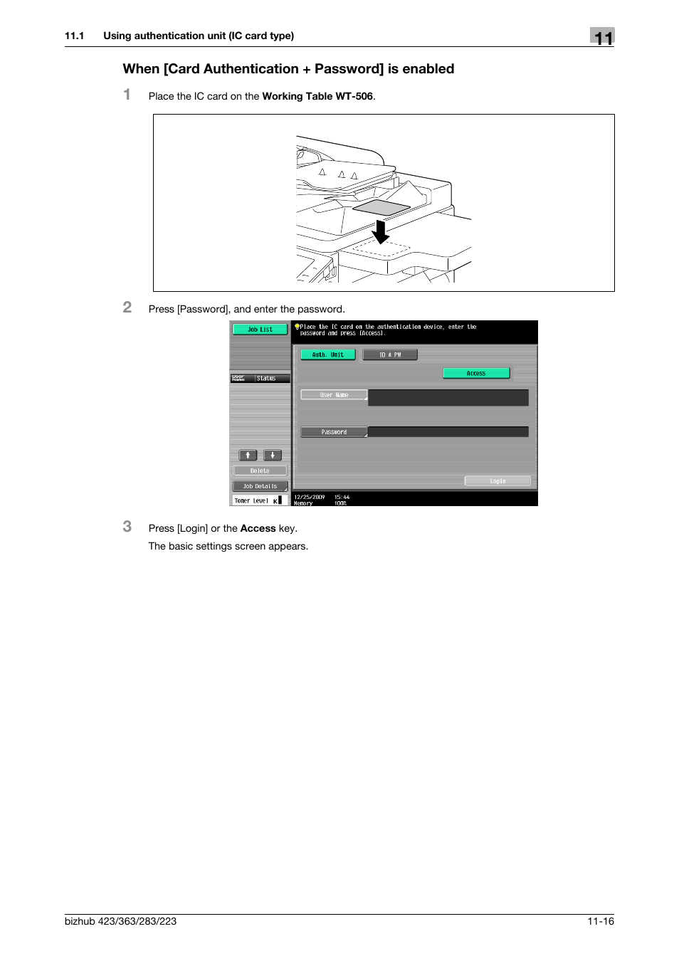 When [card authentication + password] is enabled | Konica Minolta BIZHUB 223 User Manual | Page 239 / 266