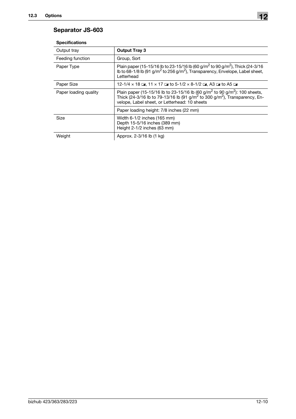Separator js-603, Separator js-603 -10 | Konica Minolta BIZHUB 223 User Manual | Page 249 / 266