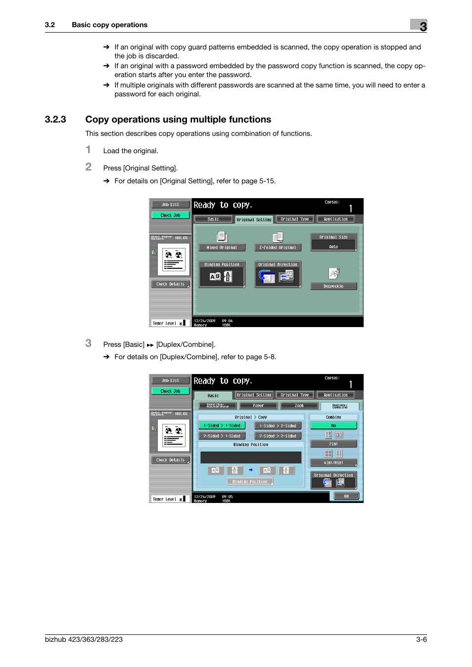 3 copy operations using multiple functions, Copy operations using multiple functions -6 | Konica Minolta BIZHUB 223 User Manual | Page 34 / 266