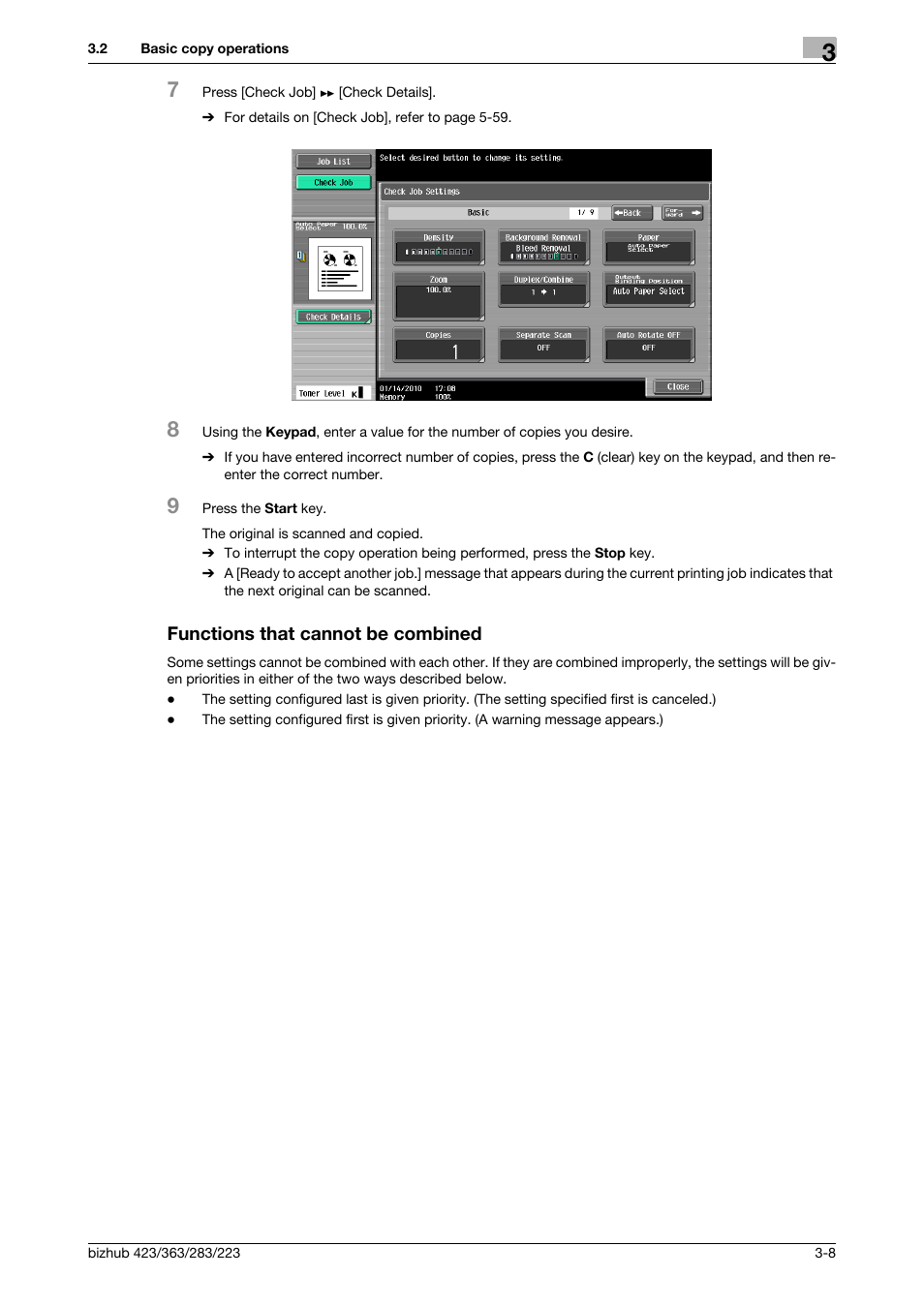 Functions that cannot be combined, Functions that cannot be combined -8 | Konica Minolta BIZHUB 223 User Manual | Page 36 / 266