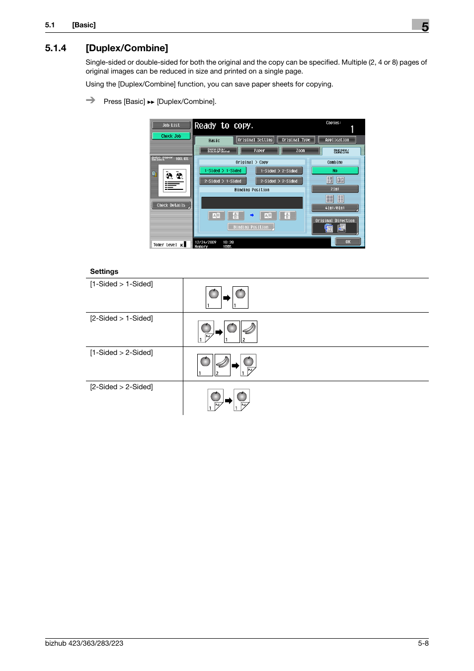 4 [duplex/combine, Duplex/combine] -8, P. 5-8 | Konica Minolta BIZHUB 223 User Manual | Page 64 / 266