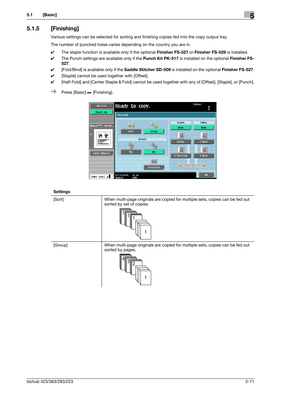 5 [finishing, Finishing] -11, P. 5-11 | Konica Minolta BIZHUB 223 User Manual | Page 67 / 266