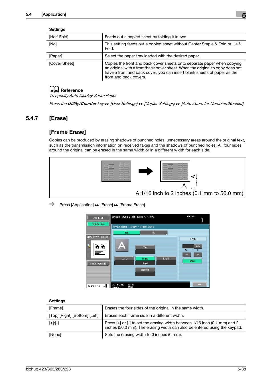 7 [erase, Frame erase, Erase] -38 [frame erase] -38 | P. 5-38 | Konica Minolta BIZHUB 223 User Manual | Page 94 / 266