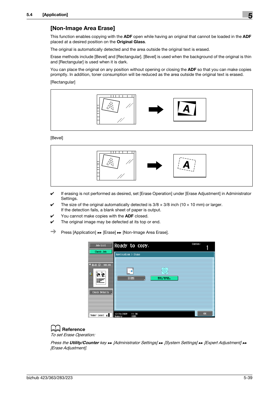 Non-image area erase, Non-image area erase] -39 | Konica Minolta BIZHUB 223 User Manual | Page 95 / 266
