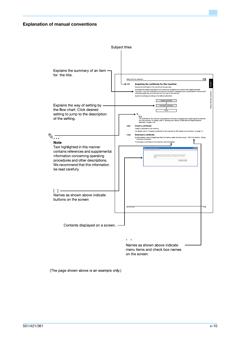 Explanation of manual conventions | Konica Minolta bizhub 501 User Manual | Page 11 / 233