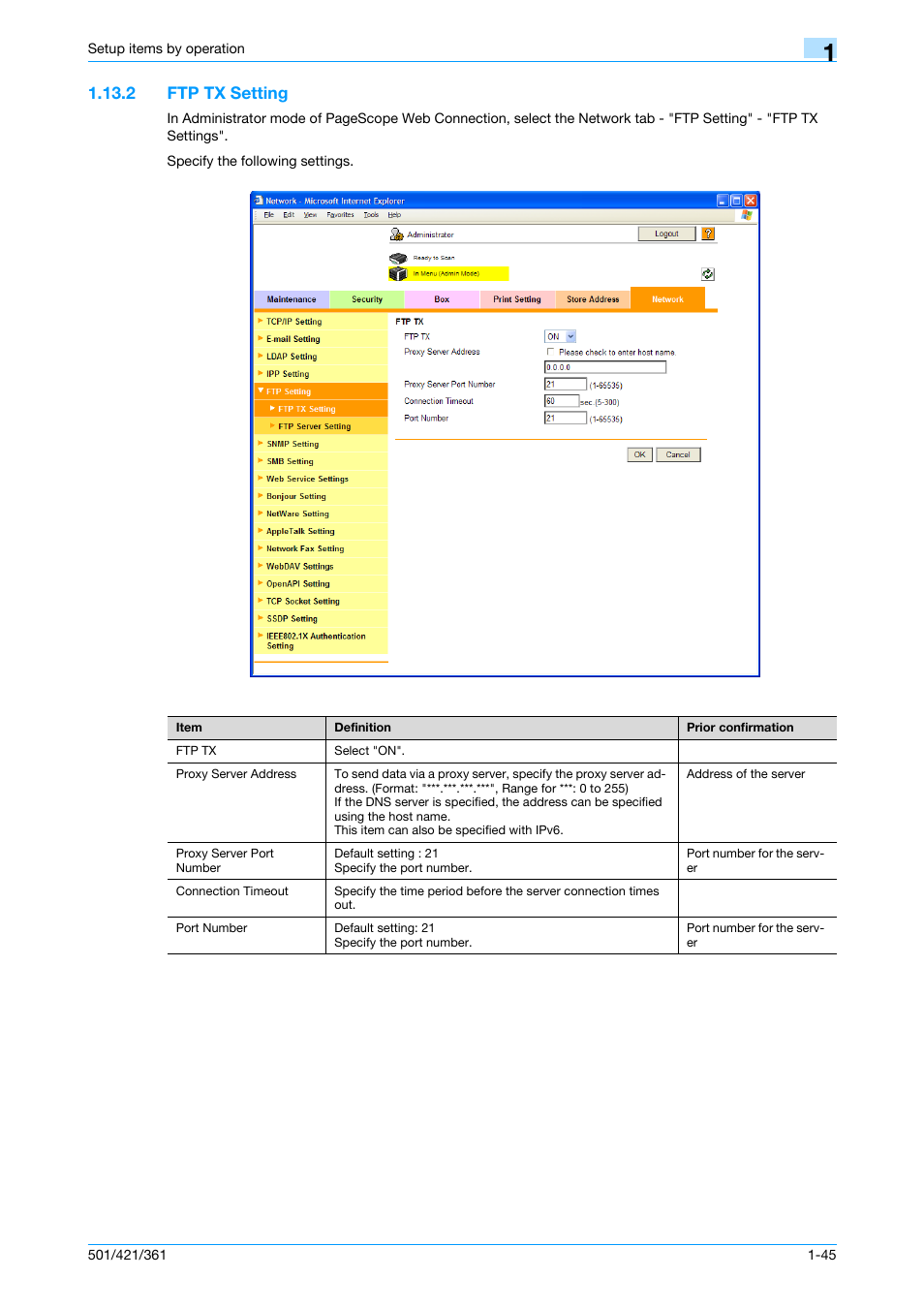 2 ftp tx setting, Ftp tx setting -45, Ftp tx setting | Konica Minolta bizhub 501 User Manual | Page 58 / 233