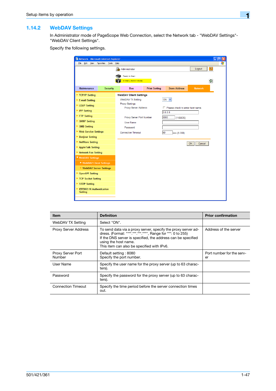 2 webdav settings, Webdav settings -47, Webdav settings | Konica Minolta bizhub 501 User Manual | Page 60 / 233