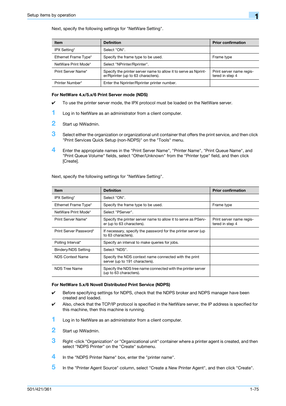For netware 4.x/5.x/6 print server mode (nds) | Konica Minolta bizhub 501 User Manual | Page 88 / 233