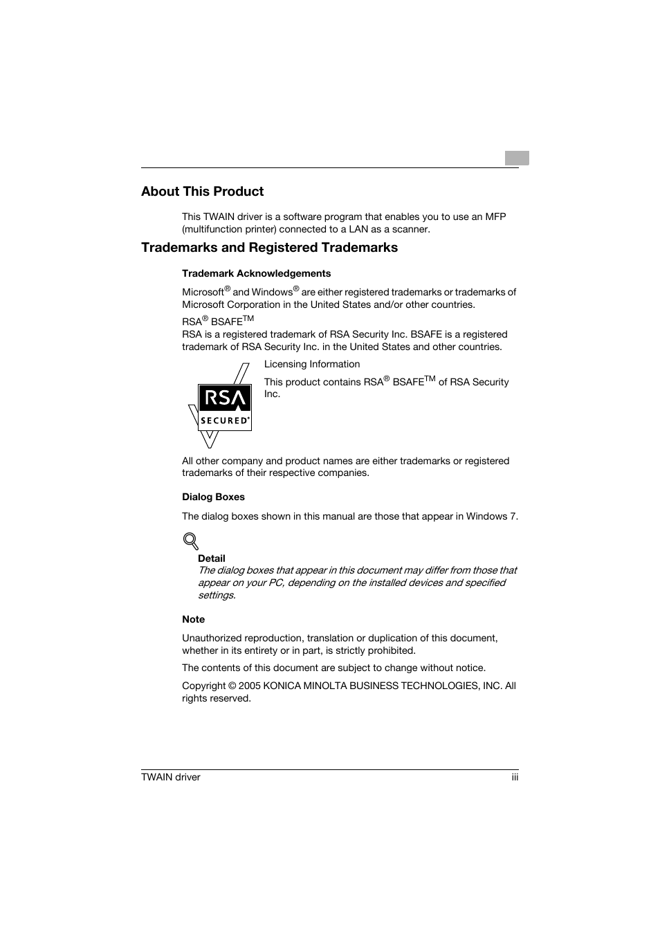 About this product, Trademarks and registered trademarks | Konica Minolta bizhub C754 User Manual | Page 4 / 50