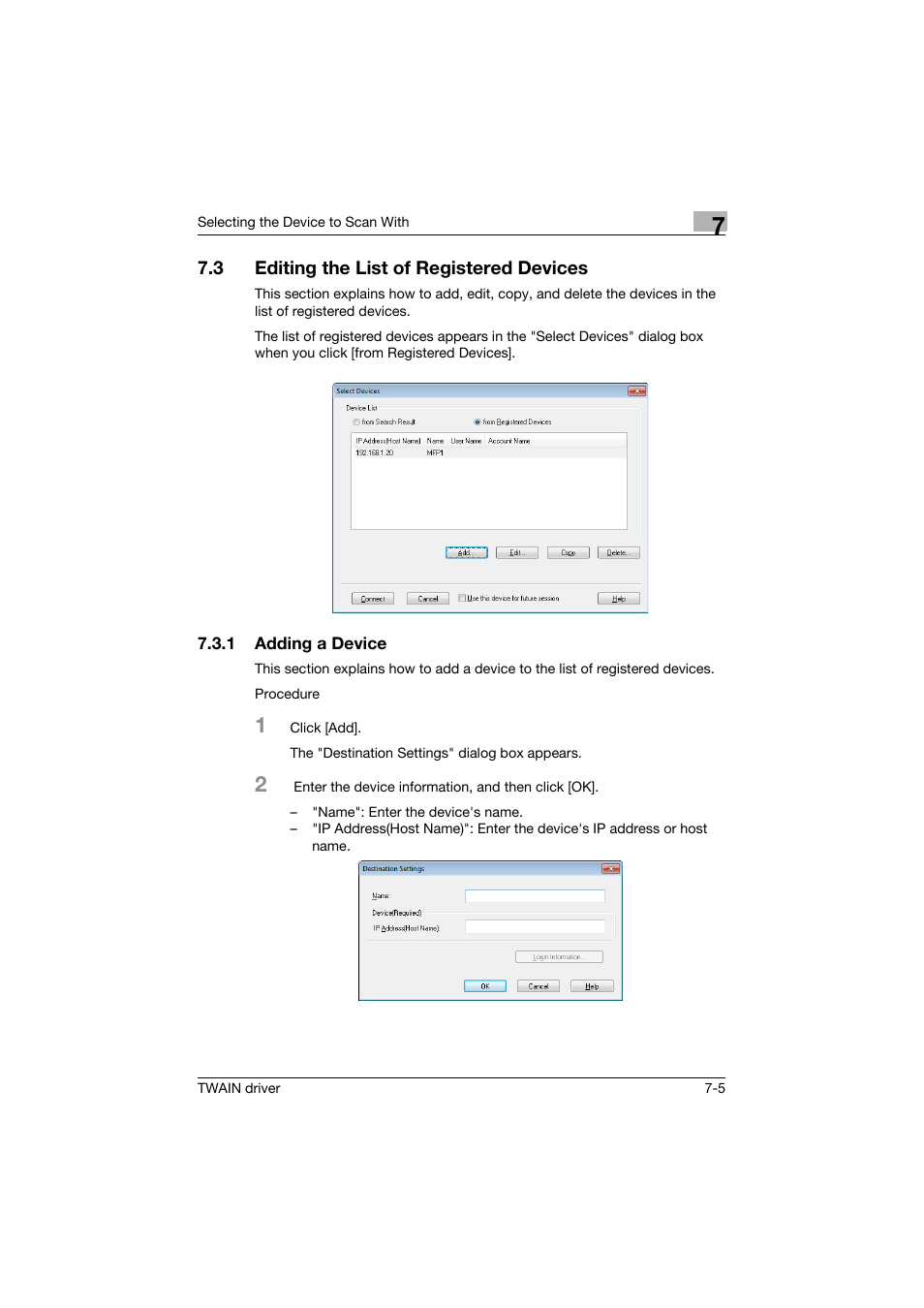 3 editing the list of registered devices, 1 adding a device, Editing the list of registered devices -5 | Adding a device -5 | Konica Minolta bizhub C754 User Manual | Page 41 / 50