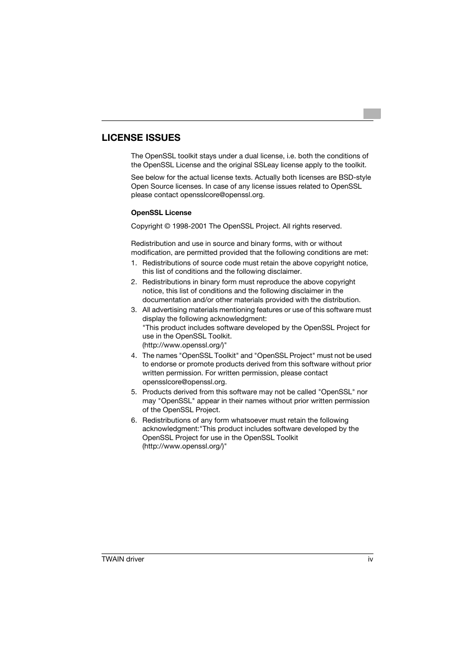 License issues | Konica Minolta bizhub C754 User Manual | Page 5 / 50