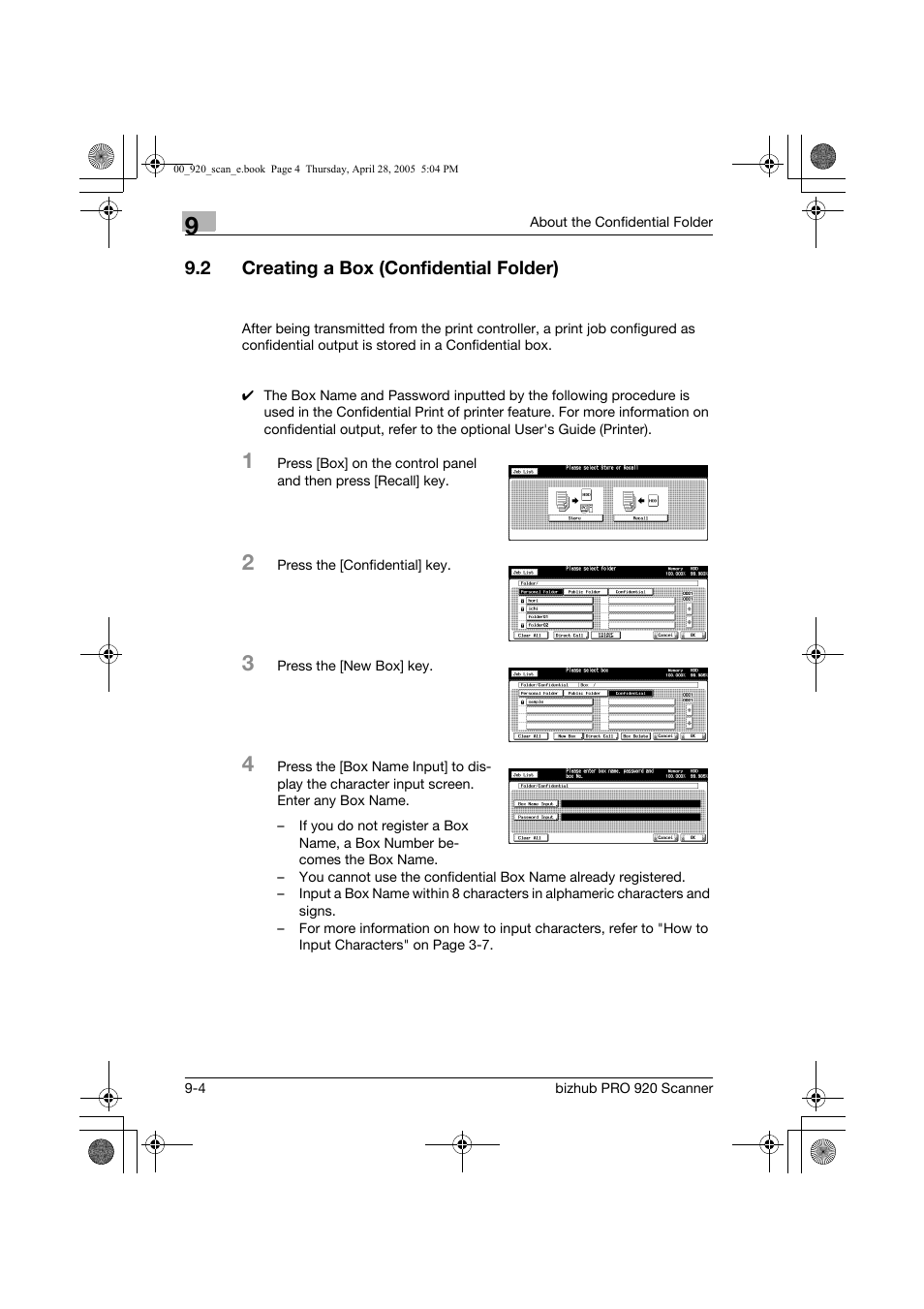 2 creating a box (confidential folder) | Konica Minolta bizhub PRO 920 User Manual | Page 143 / 178