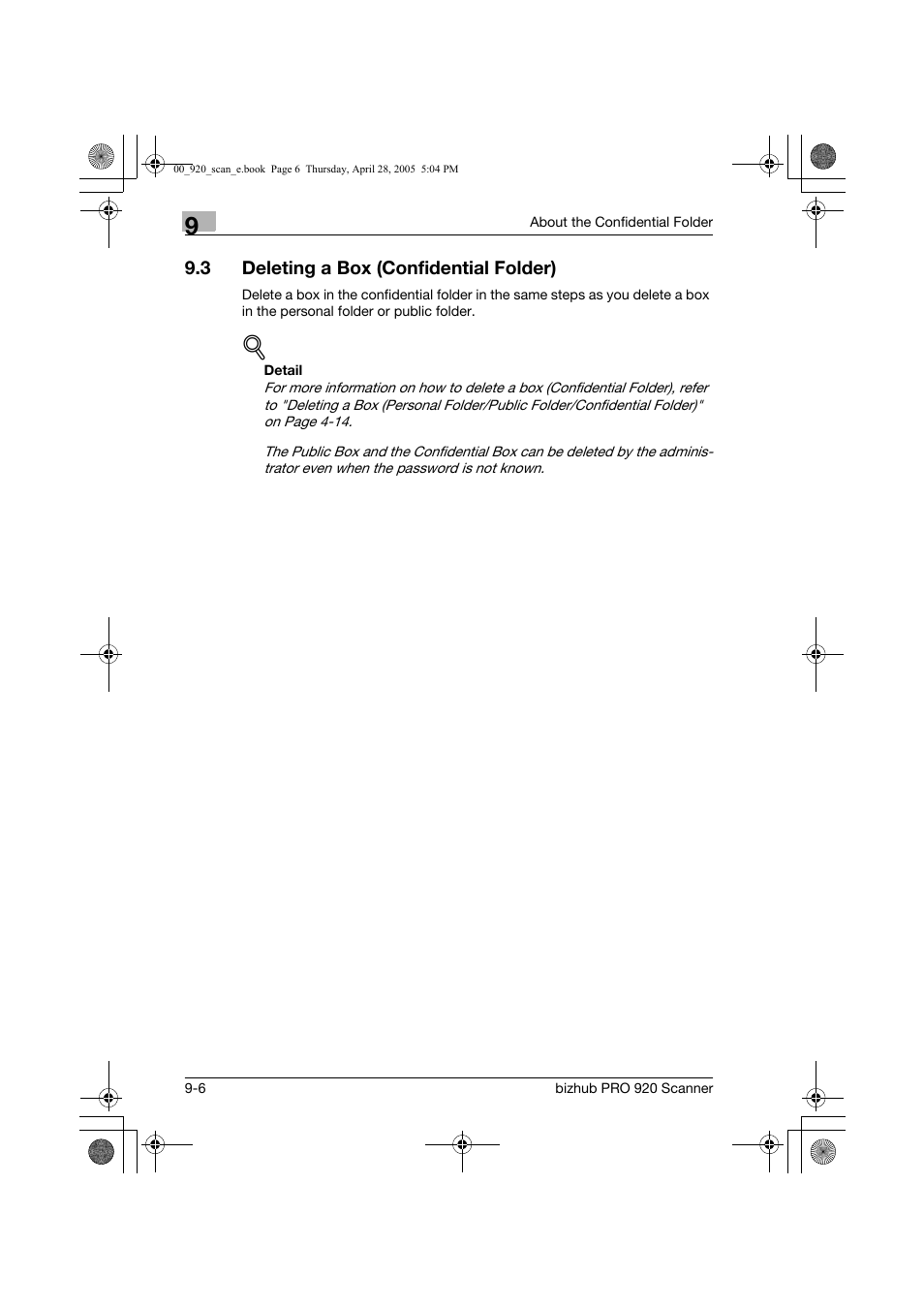 3 deleting a box (confidential folder) | Konica Minolta bizhub PRO 920 User Manual | Page 145 / 178