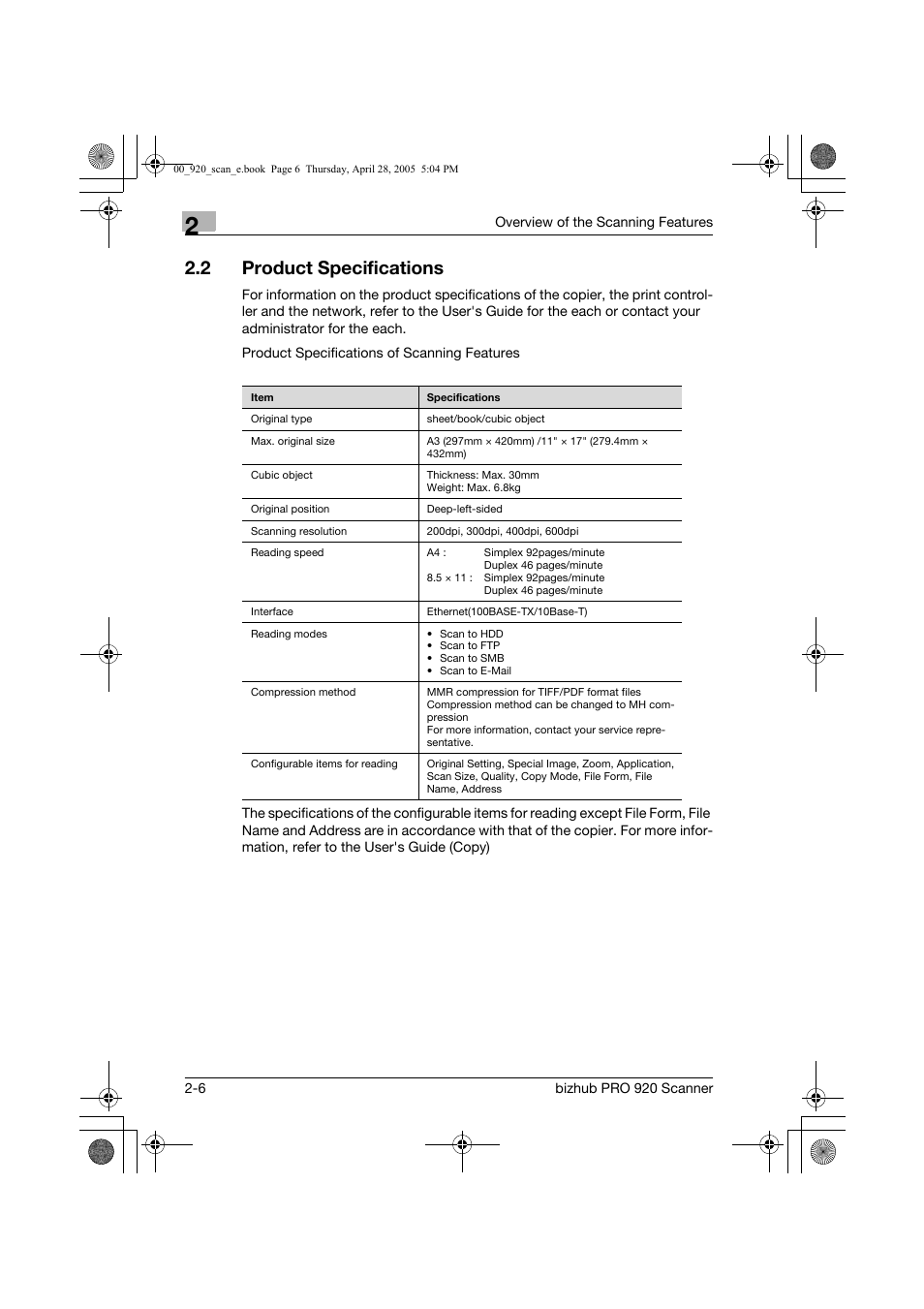 2 product specifications | Konica Minolta bizhub PRO 920 User Manual | Page 23 / 178