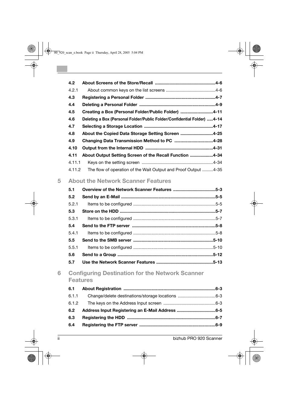 5about the network scanner features | Konica Minolta bizhub PRO 920 User Manual | Page 3 / 178