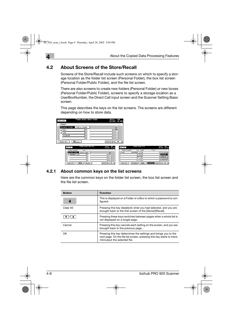 2 about screens of the store/recall | Konica Minolta bizhub PRO 920 User Manual | Page 41 / 178
