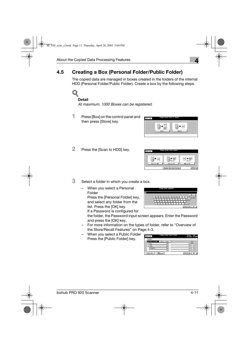 5 creating a box (personal folder/public folder) | Konica Minolta bizhub PRO 920 User Manual | Page 46 / 178