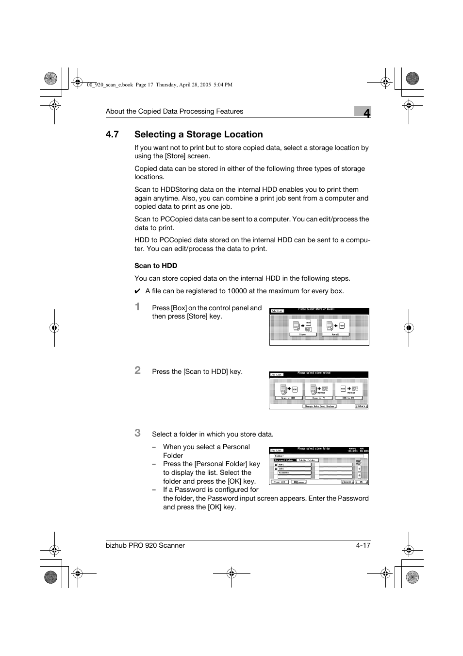 7 selecting a storage location | Konica Minolta bizhub PRO 920 User Manual | Page 52 / 178