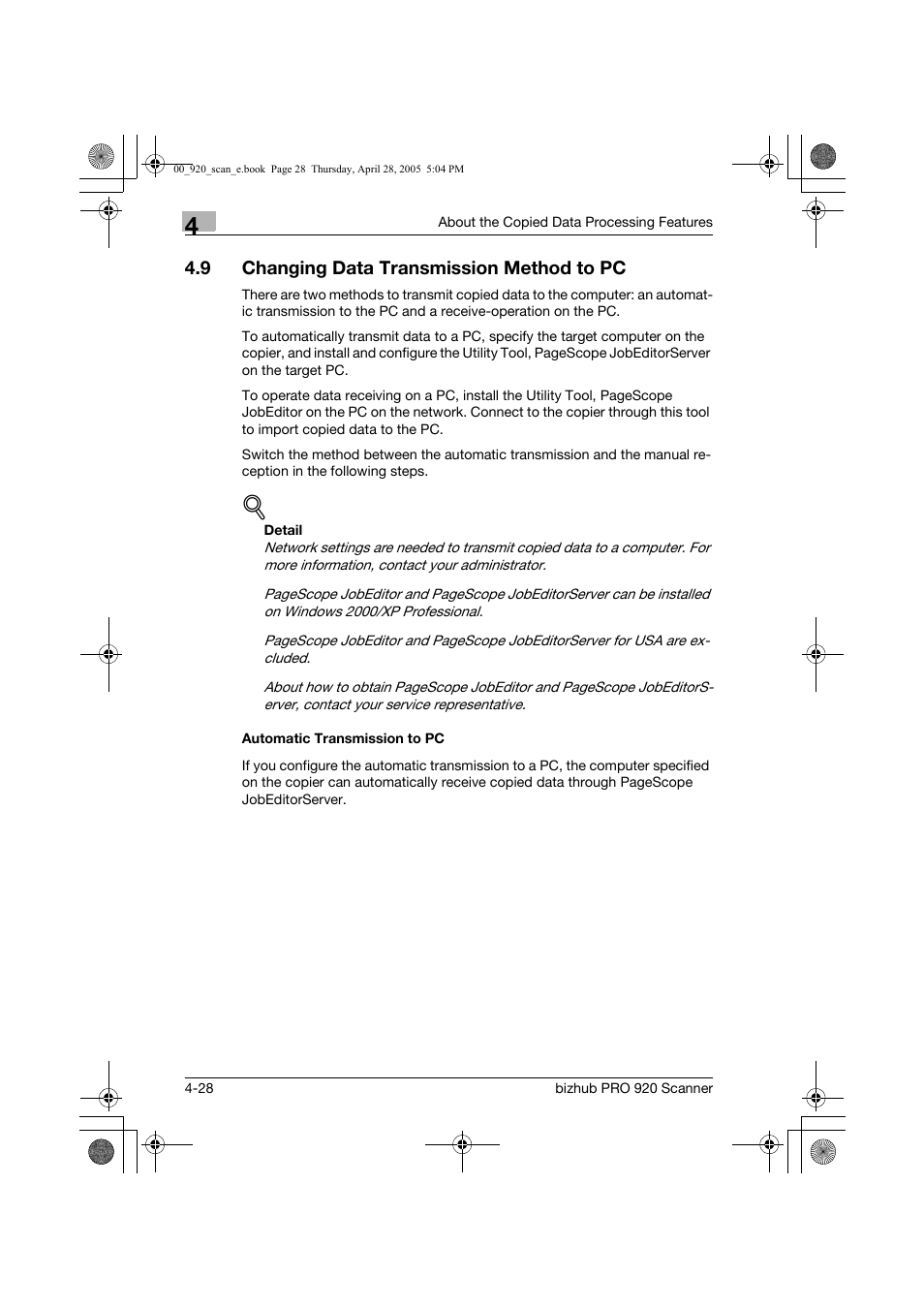9 changing data transmission method to pc | Konica Minolta bizhub PRO 920 User Manual | Page 63 / 178