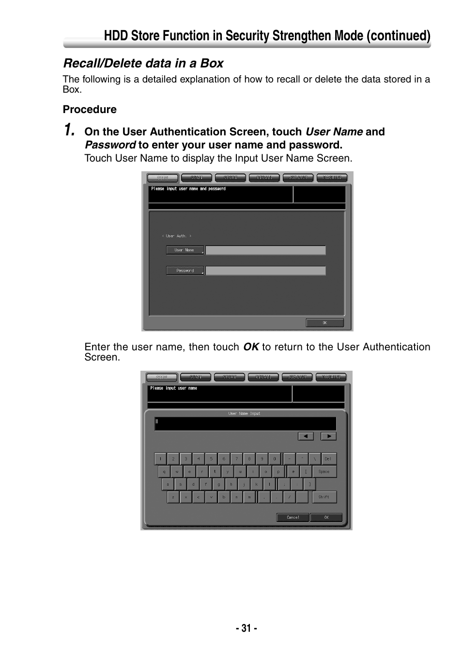 Recall/delete data in a box | Konica Minolta BIZHUB PRO 1050 User Manual | Page 39 / 64