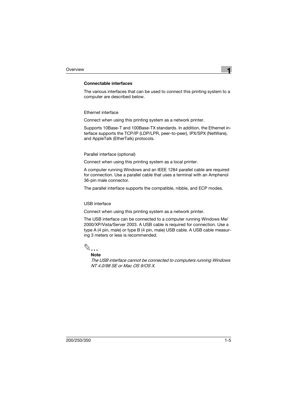 Connectable interfaces, Connectable interfaces -5 | Konica Minolta bizhub 200 User Manual | Page 18 / 94