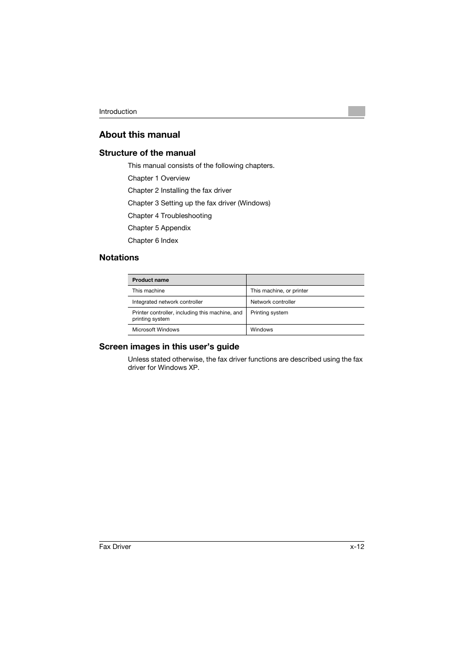 About this manual, Structure of the manual, Notations | Screen images in this user’s guide, Notations screen images in this user’s guide | Konica Minolta bizhub 282 User Manual | Page 13 / 94