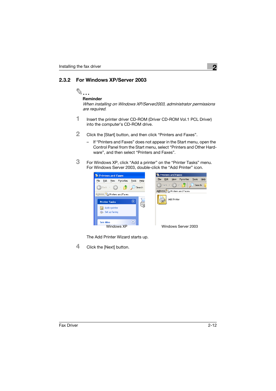 2 for windows xp/server 2003, For windows xp/server 2003 -12 | Konica Minolta bizhub 282 User Manual | Page 32 / 94